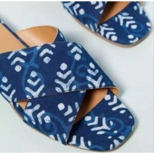 Anthropologie Thea Block Heel Printed Sandals Navy Combo Size 9 NIB